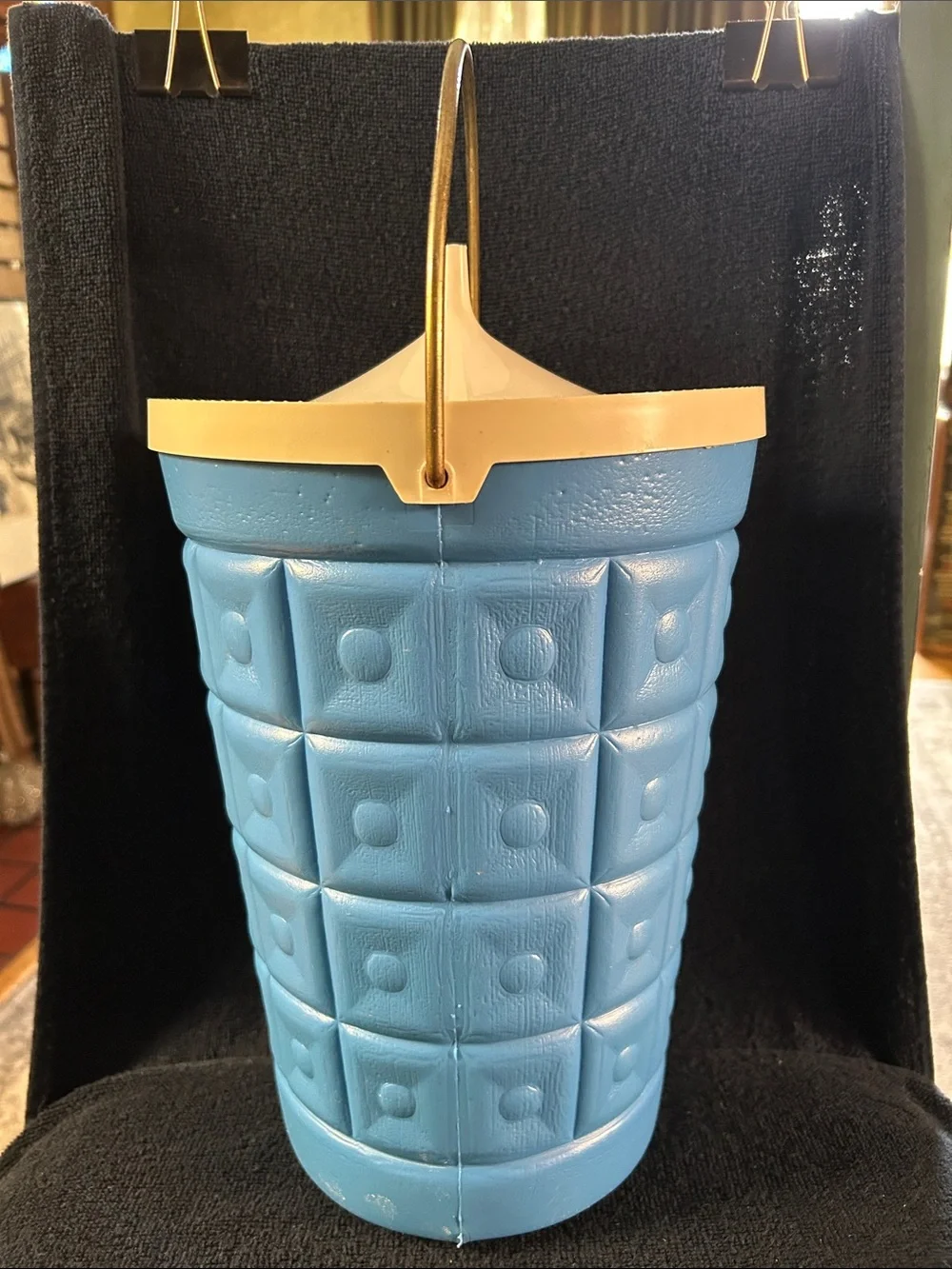 Lustro Ware Vintage 60s MCM Blue Quilted Ice Bucket with Cream Lid